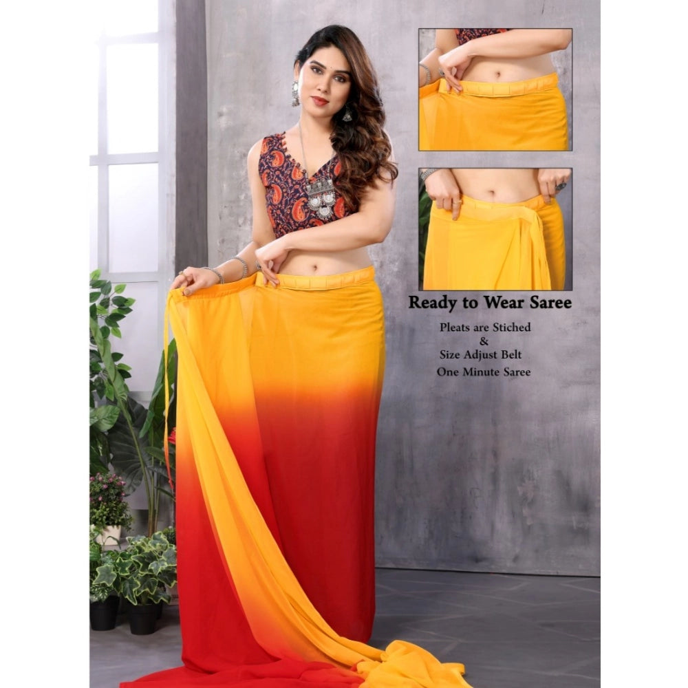 Seduva Women's Small Lace Georgette Solid Ready-to-Wear Saree With Unstitched Blouse 5.5 Mtr (Red-Orange)