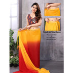 Seduva Women's Small Lace Georgette Solid Ready-to-Wear Saree With Unstitched Blouse 5.5 Mtr (Red-Orange)