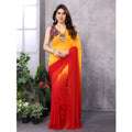 Seduva Women's Small Lace Georgette Solid Ready-to-Wear Saree With Unstitched Blouse 5.5 Mtr (Red-Orange)