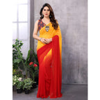 Seduva Women's Small Lace Georgette Solid Ready-to-Wear Saree With Unstitched Blouse 5.5 Mtr (Red-Orange)