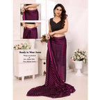 Seduva Women's  Black Berry Striped Ready-to-Wear Saree With Unstitched Blouse 5.5 Mtr (Purple-Black)