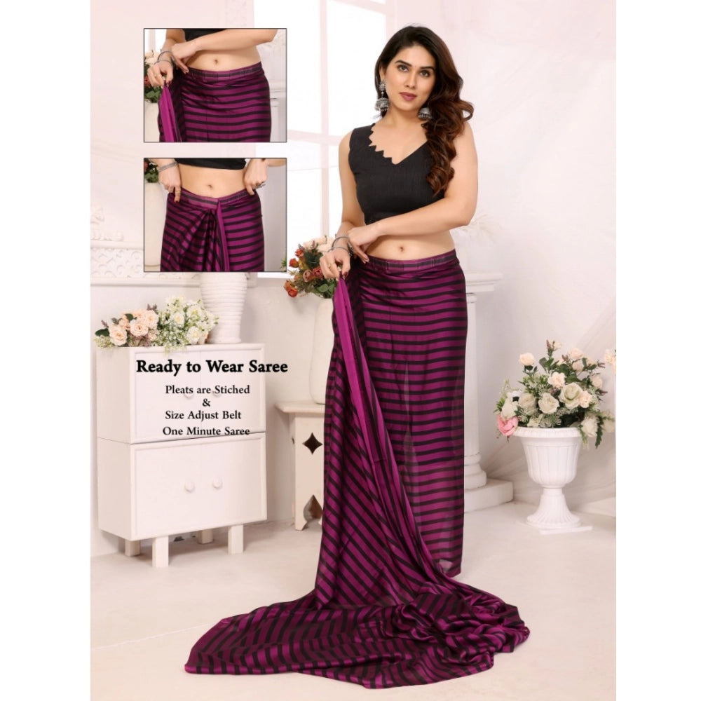 Seduva Women's  Black Berry Striped Ready-to-Wear Saree With Unstitched Blouse 5.5 Mtr (Purple-Black)