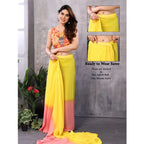 Seduva Women's Small Lace Georgette Solid Ready-to-Wear Saree With Unstitched Blouse 5.5 Mtr (Pink-Yellow)