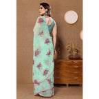 Seduva Women's Small Lace Georgette Printed Ready-to-Wear Saree With Unstitched Blouse 5.5 Mtr (Turquoise)