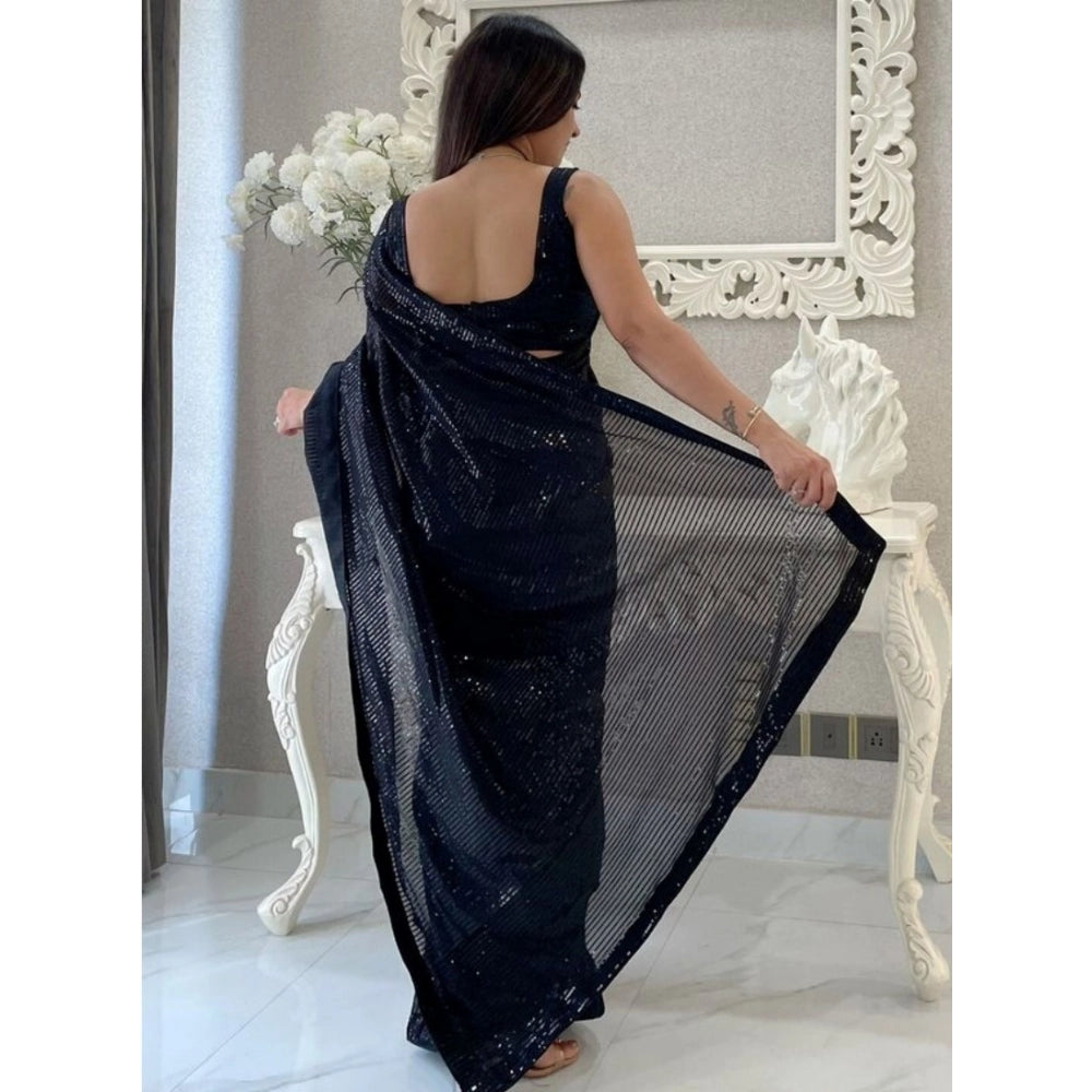 Seduva Women's Georgette Embellished Sequnece Bollywood Saree With Unstitched Blouse 5.5Mtr (Black)