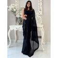 Seduva Women's Georgette Embellished Sequnece Bollywood Saree With Unstitched Blouse 5.5Mtr (Black)