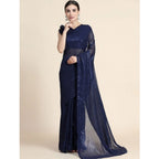 Seduva Women's Georgette Embellished Sequnece Bollywood Saree With Unstitched Blouse 5.5Mtr (Blue)