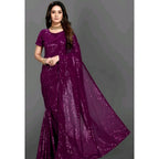 Seduva Women's Georgette Embellished Sequnece Bollywood Saree With Unstitched Blouse 5.5Mtr (Purple)