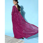 Seduva Women's Georgette Embellished Sequnece Bollywood Saree With Unstitched Blouse 5.5Mtr (Wine)