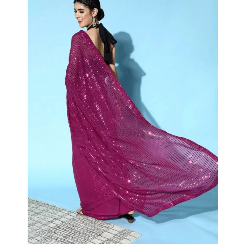 Seduva Women's Georgette Embellished Sequnece Bollywood Saree With Unstitched Blouse 5.5Mtr (Wine)