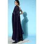 Seduva Women's Georgette Embellished Sequnece Bollywood Saree With Unstitched Blouse 5.5Mtr (Blue)