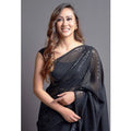 Seduva Women's Georgette Embellished Sequnece Bollywood Saree With Unstitched Blouse 5.5Mtr (Black)