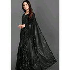 Seduva Women's Georgette Embellished Sequnece Bollywood Saree With Unstitched Blouse 5.5Mtr (Black)