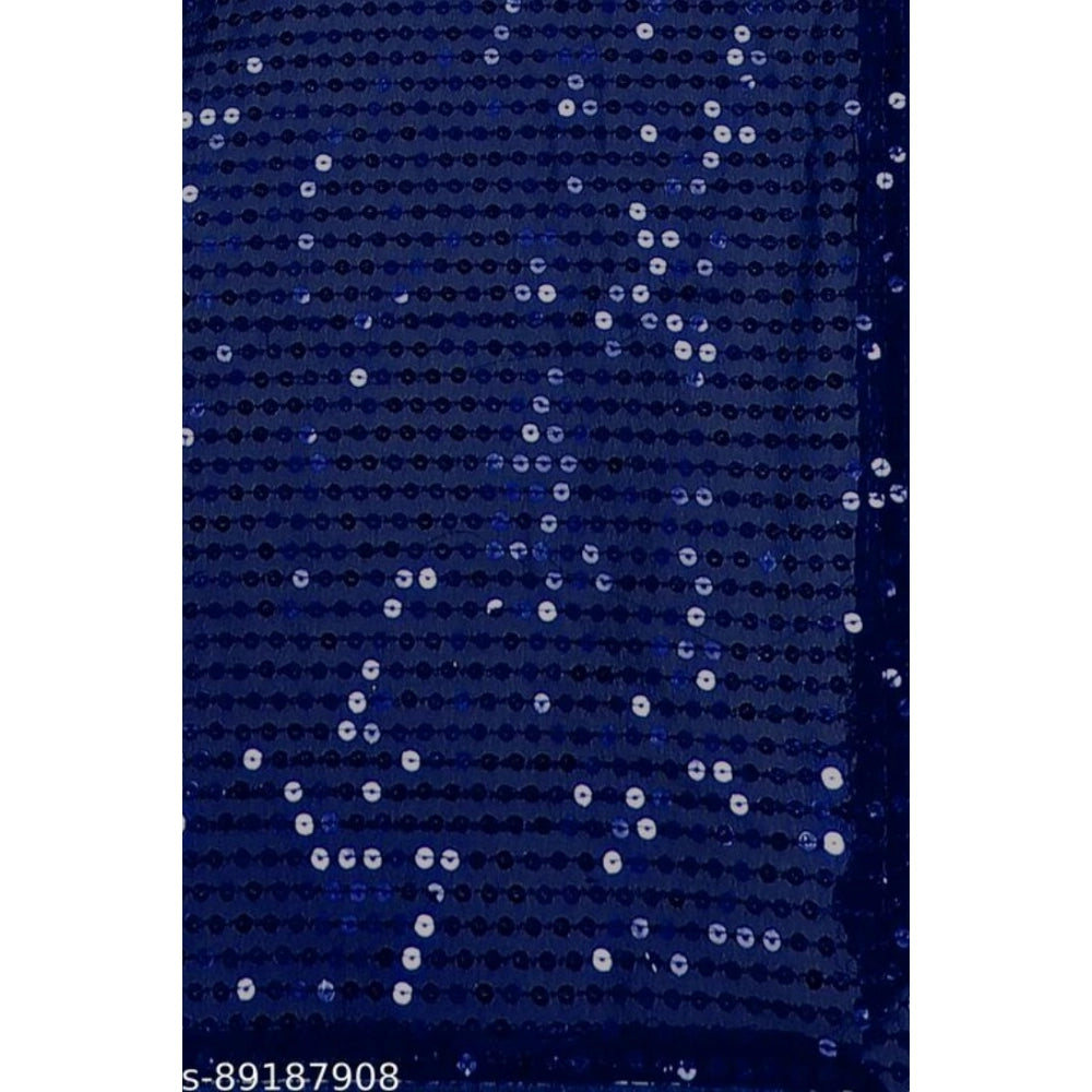 Seduva Women's Georgette Embellished Sequnece Bollywood Saree With Unstitched Blouse 5.5Mtr (Blue)
