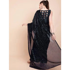 Seduva Women's Georgette Embellished Sequnece Bollywood Saree With Unstitched Blouse 5.5Mtr (Black)