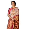 Seduva Women's Silk Printed Saree With Unstitched Blouse 5.5Mtr (Cream)