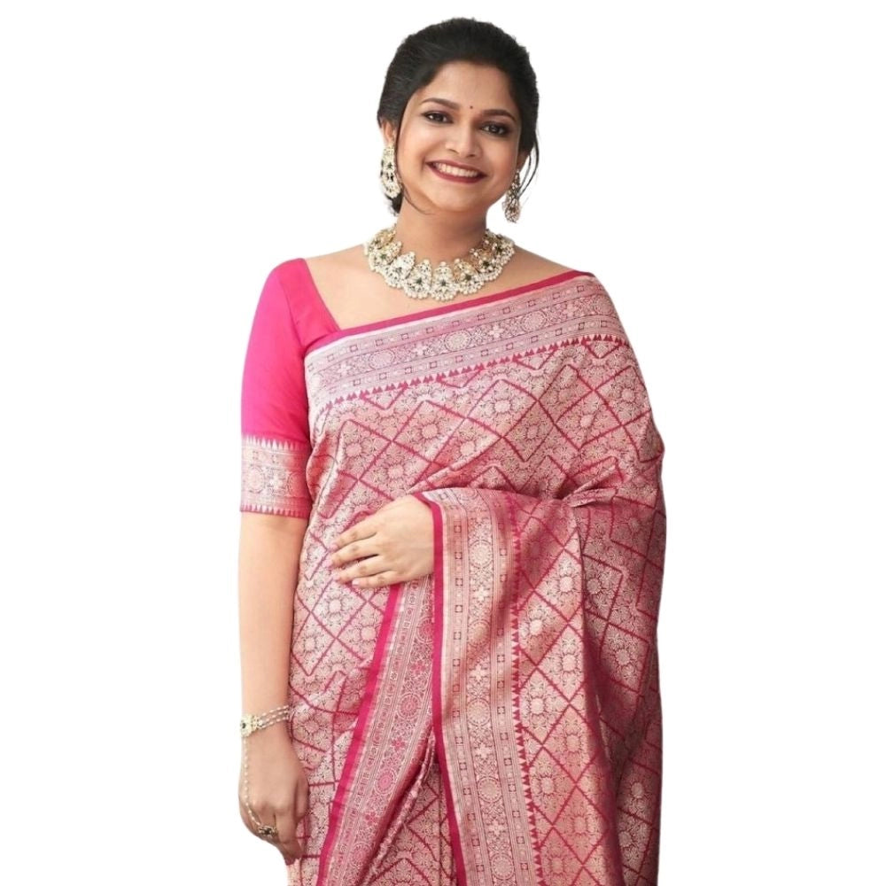 Seduva Women's Silk Printed Saree With Unstitched Blouse 5.5Mtr (Pink)