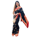 Seduva Women's Silk Printed Saree With Unstitched Blouse 5.5Mtr (Black-Red)