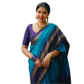Seduva Women's Silk Printed Saree With Unstitched Blouse 5.5Mtr (Blue)