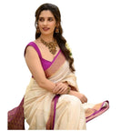 Seduva Women's Silk Printed Saree With Unstitched Blouse 5.5Mtr (Off White-Pink)
