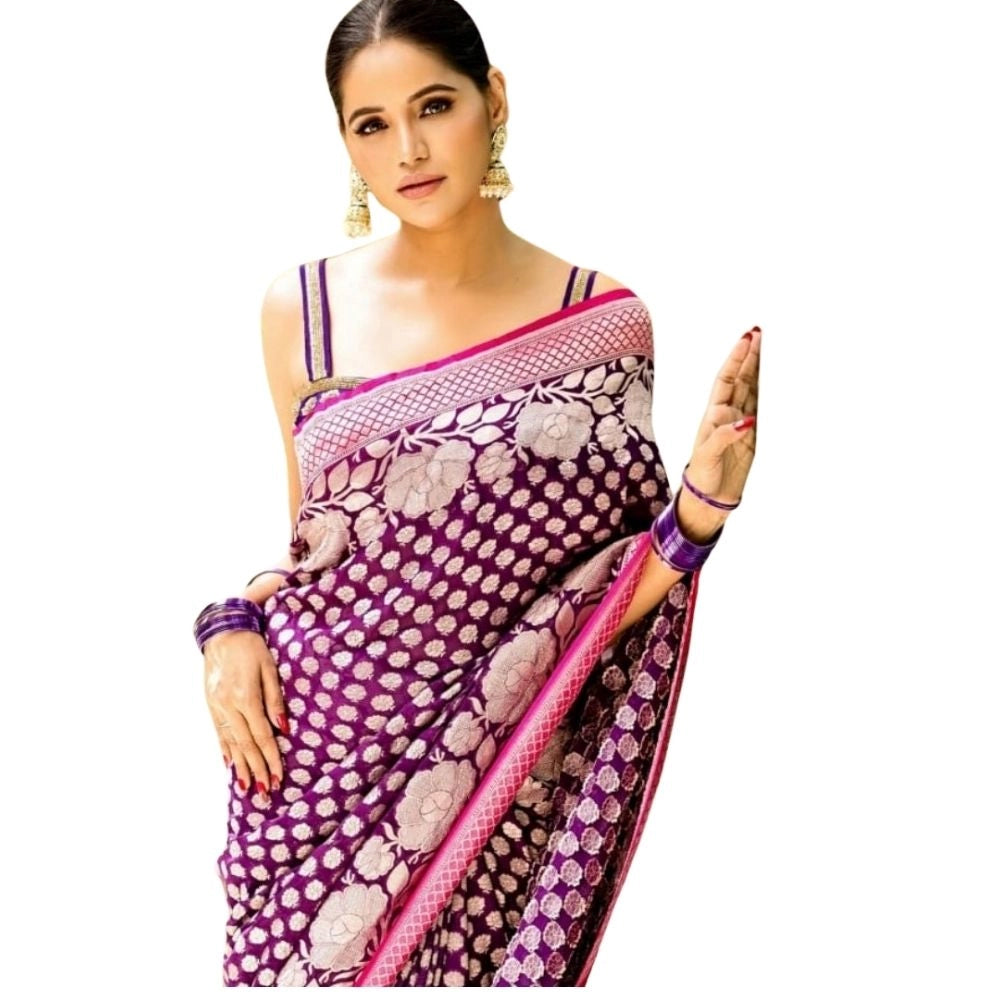 Seduva Women's Silk Printed Saree With Unstitched Blouse 5.5Mtr (Purple)