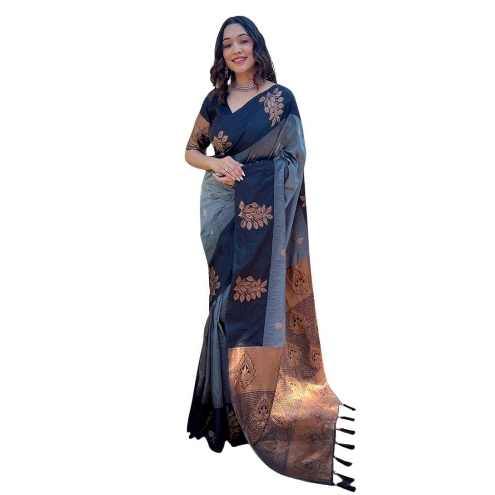 Seduva Women's Silk Printed Saree With Unstitched Blouse 5.5Mtr (Grey)