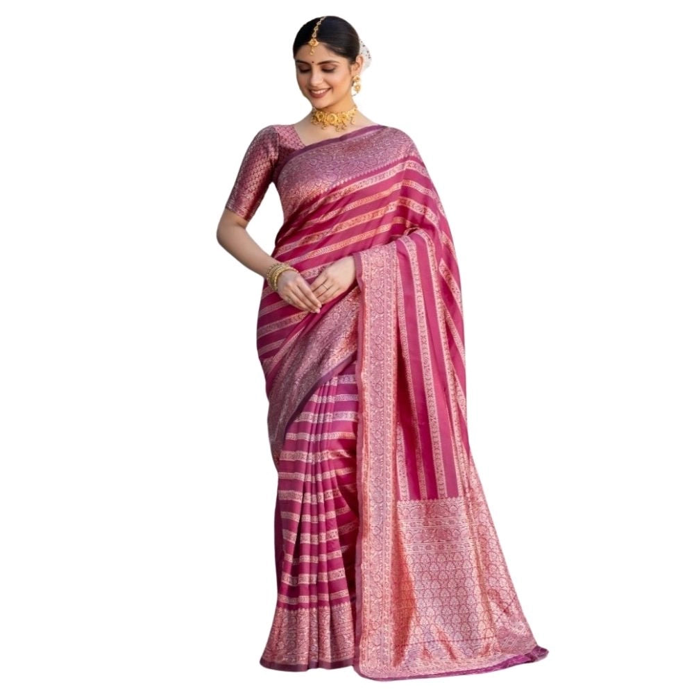 Seduva Women's Silk Printed Saree With Unstitched Blouse 5.5Mtr (Pink)