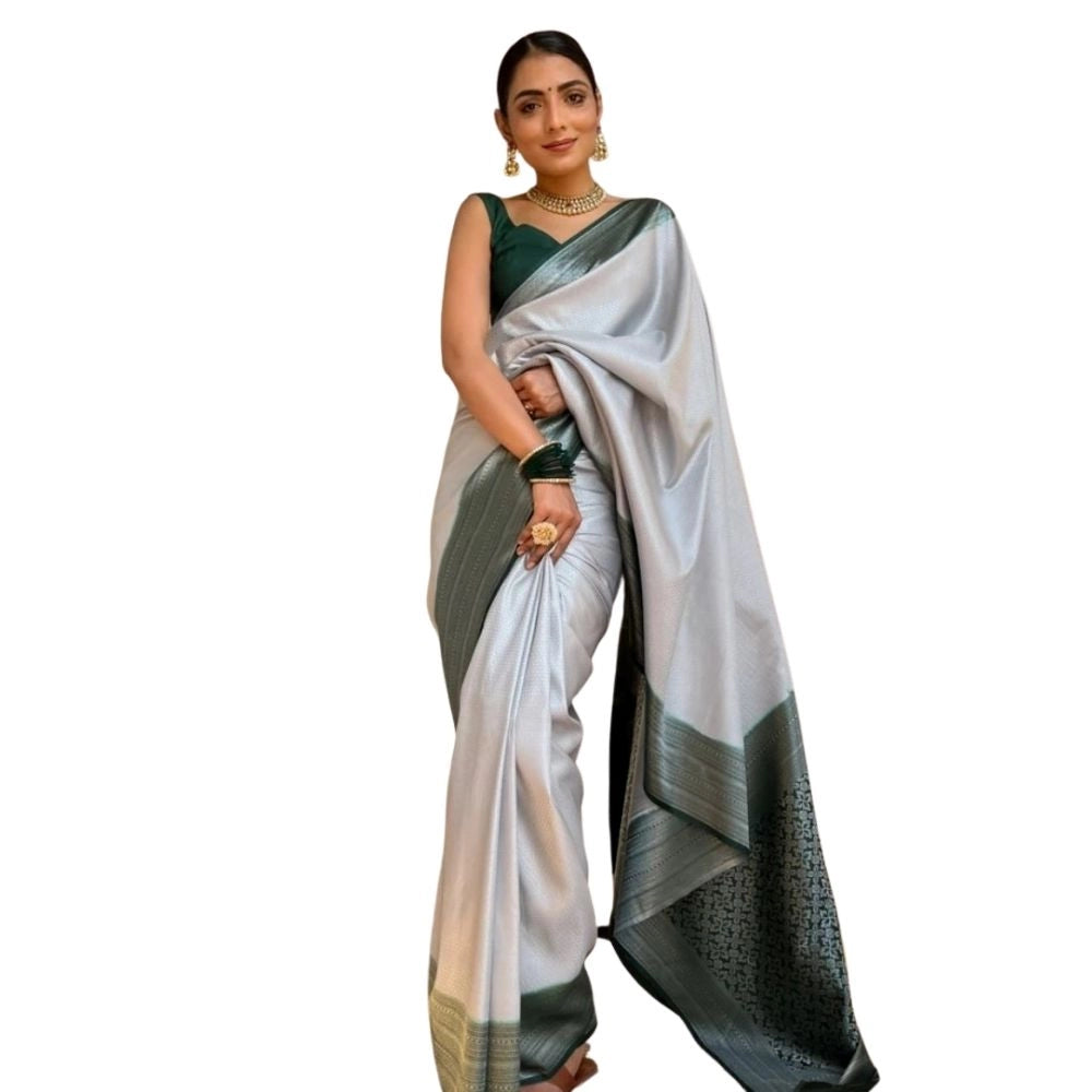 Seduva Women's Silk Printed Saree With Unstitched Blouse 5.5Mtr (Grey)