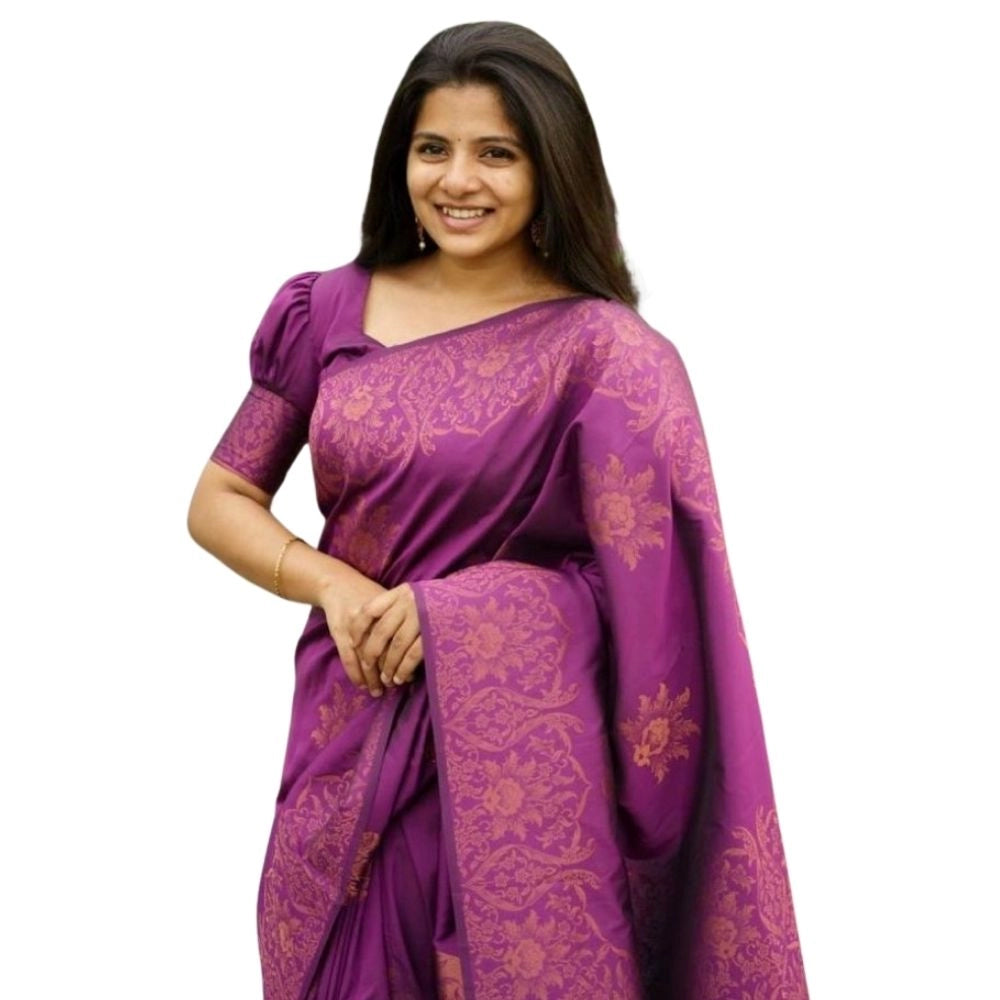 Seduva Women's Silk Printed Saree With Unstitched Blouse 5.5Mtr (Purple)