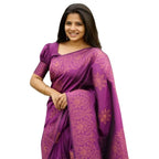 Seduva Women's Silk Printed Saree With Unstitched Blouse 5.5Mtr (Purple)