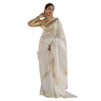 Seduva Women's Cotton  Printed Saree With Unstitched Blouse 5.5Mtr (White)