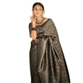 Seduva Women's Silk Printed Saree With Unstitched Blouse 5.5Mtr (Black)