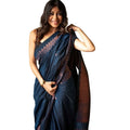 Seduva Women's Silk Printed Saree With Unstitched Blouse 5.5Mtr (Navy Blue)