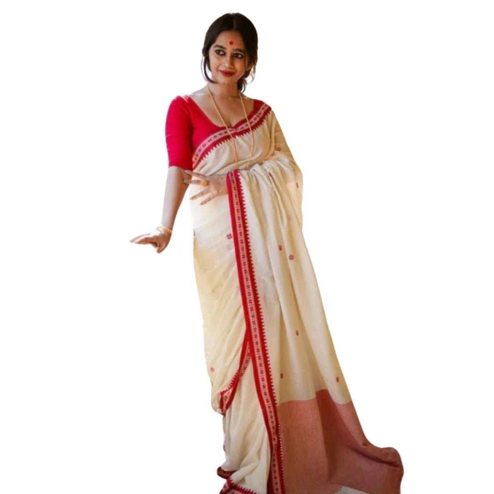 Seduva Women's Cotton  Printed Saree With Unstitched Blouse 5.5Mtr (White)