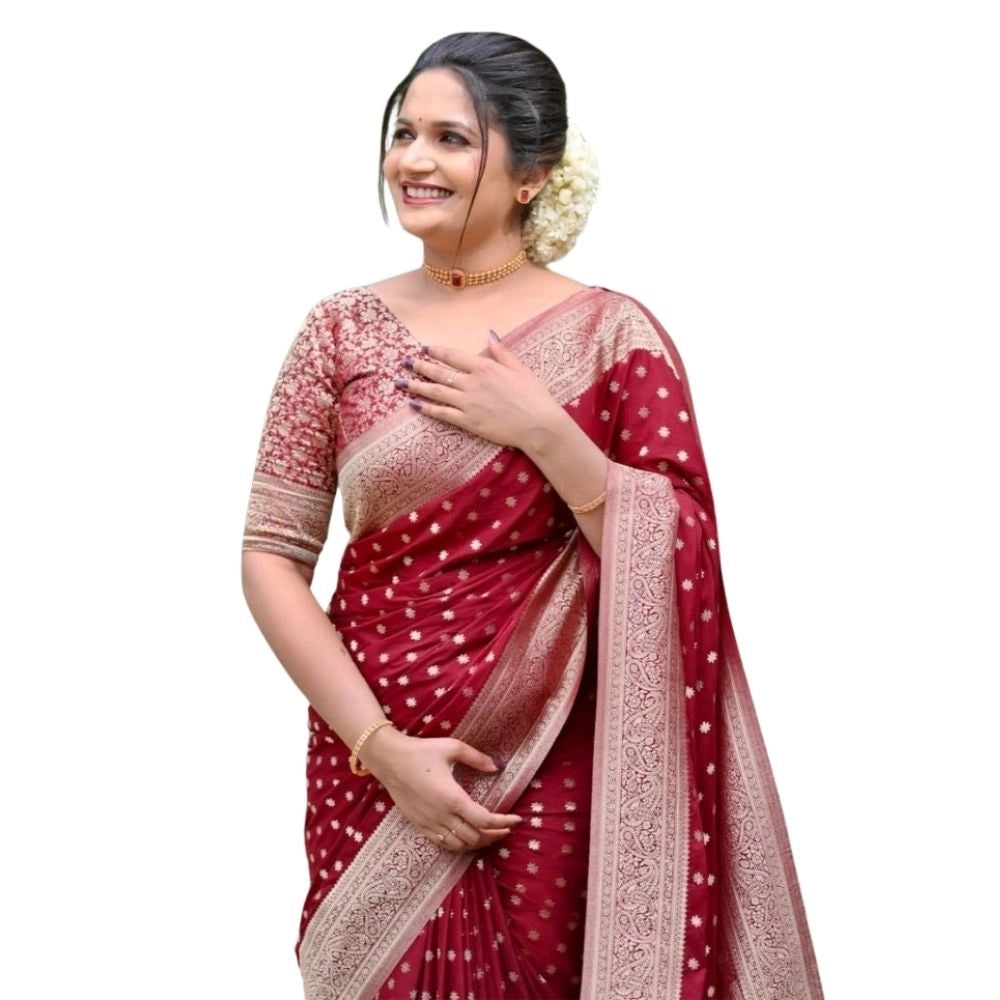 Seduva Women's Silk Printed Saree With Unstitched Blouse 5.5Mtr (Maroon)