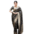 Seduva Women's Silk Printed Saree With Unstitched Blouse 5.5Mtr (Black)