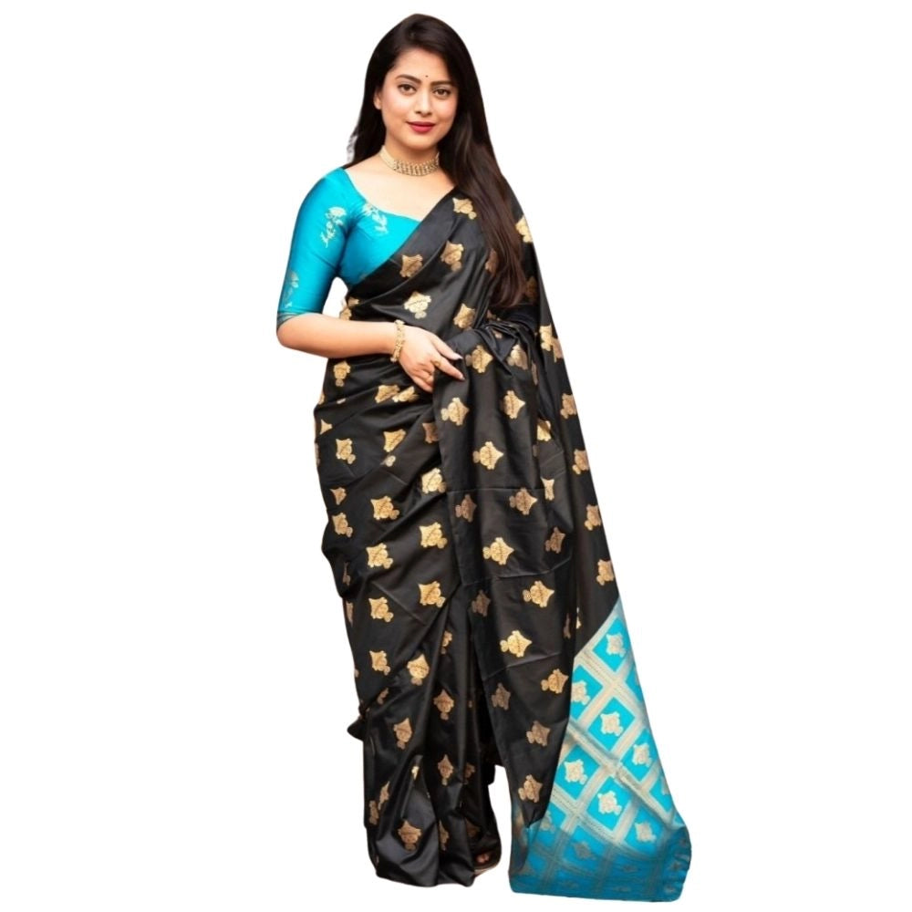 Seduva Women's Silk Printed Saree With Unstitched Blouse 5.5Mtr (Sky Blue)