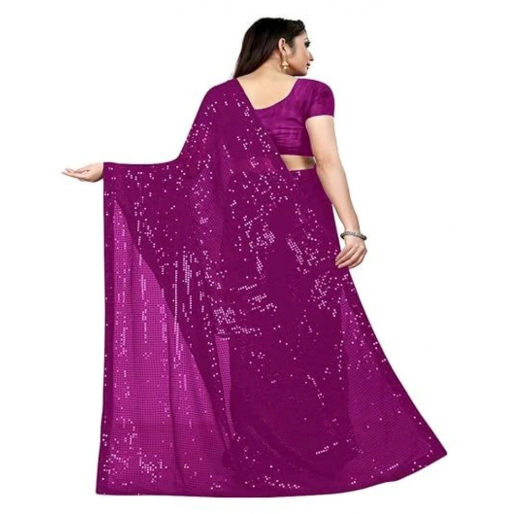Seduva Women's Georgette Embellished Sequnece Bollywood Saree With Unstitched Blouse 5.5Mtr (Purple)