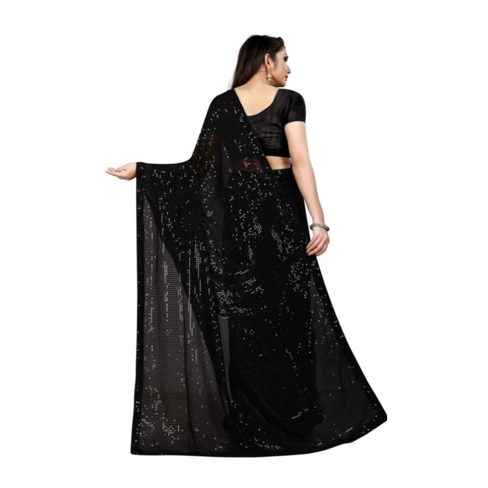 Seduva Women's Georgette Embellished Sequnece Bollywood Saree With Unstitched Blouse 5.5Mtr (Black)