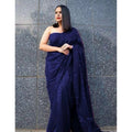 Seduva Women's Georgette Embellished Sequnece Bollywood Saree With Unstitched Blouse 5.5Mtr (Blue)