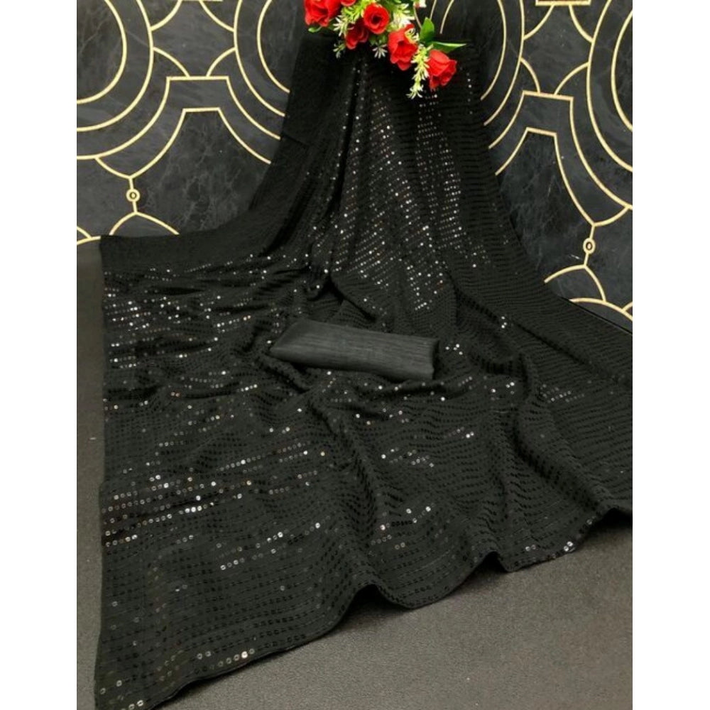 Seduva Women's Georgette Embellished Sequnece Bollywood Saree With Unstitched Blouse 5.5Mtr (Black)