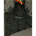 Seduva Women's Georgette Embellished Sequnece Bollywood Saree With Unstitched Blouse 5.5Mtr (Black)