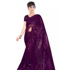 Seduva Women's Georgette Embellished Sequnece Bollywood Saree With Unstitched Blouse 5.5Mtr (Purple)