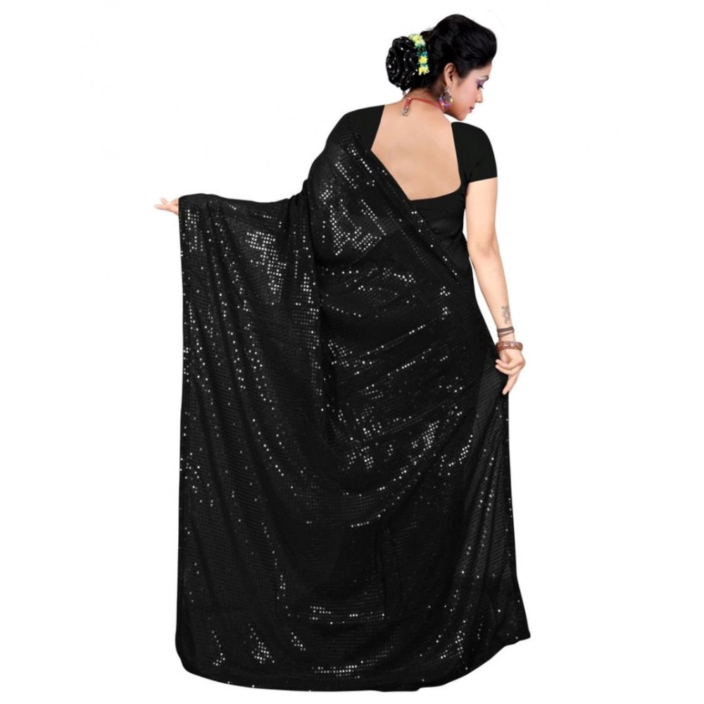 Seduva Women's Georgette Embellished Sequnece Bollywood Saree With Unstitched Blouse 5.5Mtr (Black)