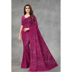 Seduva Women's Georgette Embellished Sequnece Bollywood Saree With Unstitched Blouse 5.5Mtr (Purple)