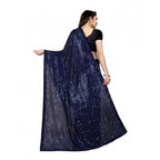 Seduva Women's Georgette Embellished Sequnece Bollywood Saree With Unstitched Blouse 5.5Mtr (Blue)