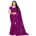 Seduva Women's Georgette Embellished Sequnece Bollywood Saree With Unstitched Blouse 5.5Mtr (Purple)