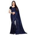 Seduva Women's Georgette Embellished Sequnece Bollywood Saree With Unstitched Blouse 5.5Mtr (Blue)