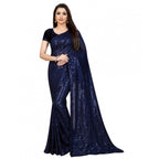 Seduva Women's Georgette Embellished Sequnece Bollywood Saree With Unstitched Blouse 5.5Mtr (Blue)
