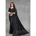 Seduva Women's Georgette Embellished Sequnece Bollywood Saree With Unstitched Blouse 5.5Mtr (Black)